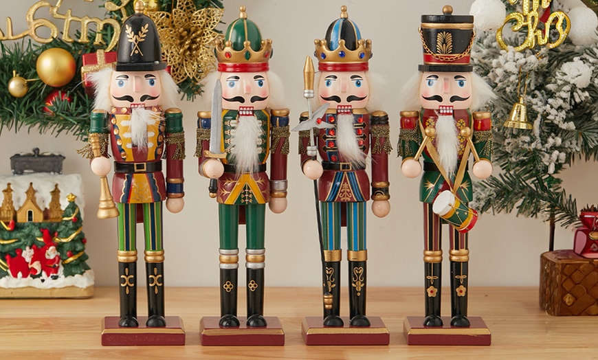 Image 2: Living And Home Wooden Nutcracker Soldier Figurine Christmas Ornament