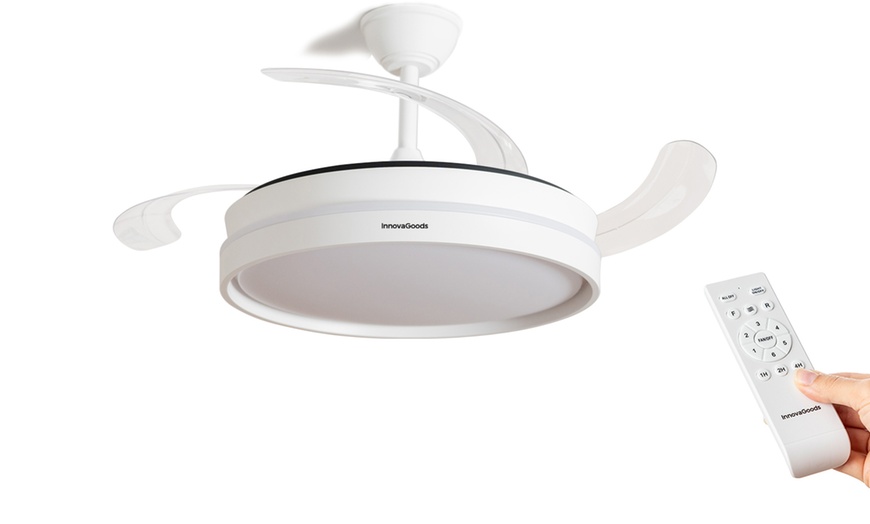 Image 4: Ventilateur de plafond, lumière LED, 4 pales rétractables Innovagoods