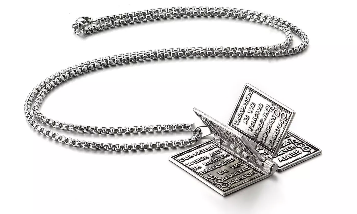 Vintage Bible Book locket Pendant Necklace Openable Prayer Bible Verse Charms