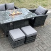 Image 3: 6-Seater Rattan-Effect Sofa Set with Gas Firepit Dining Table 