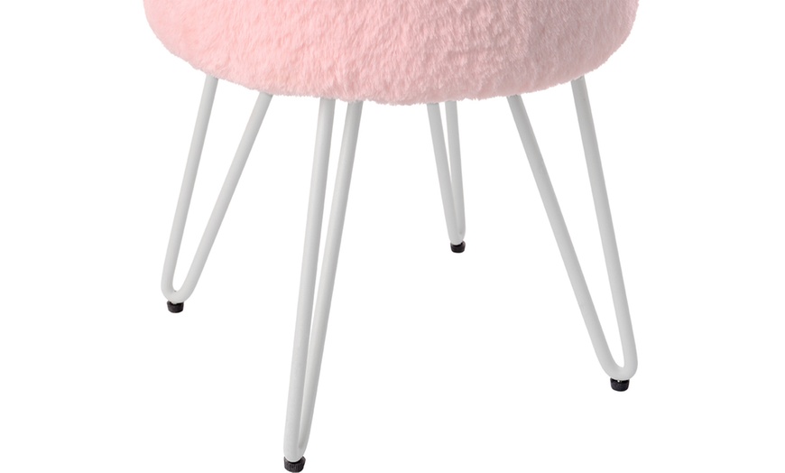Image 3: Round Plush Vanity Stool with Metal Legs
