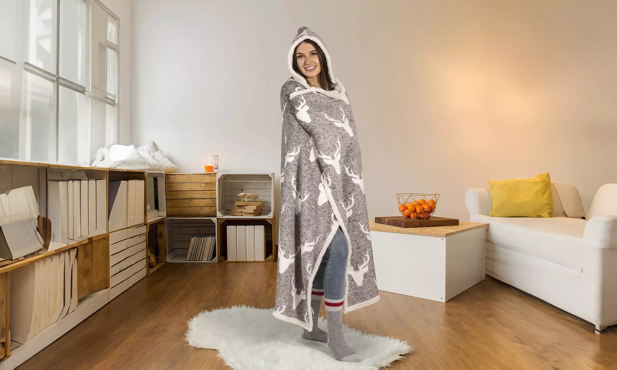 Luxury Super Soft Hoodie Sherpa-Lined Throw Blanket