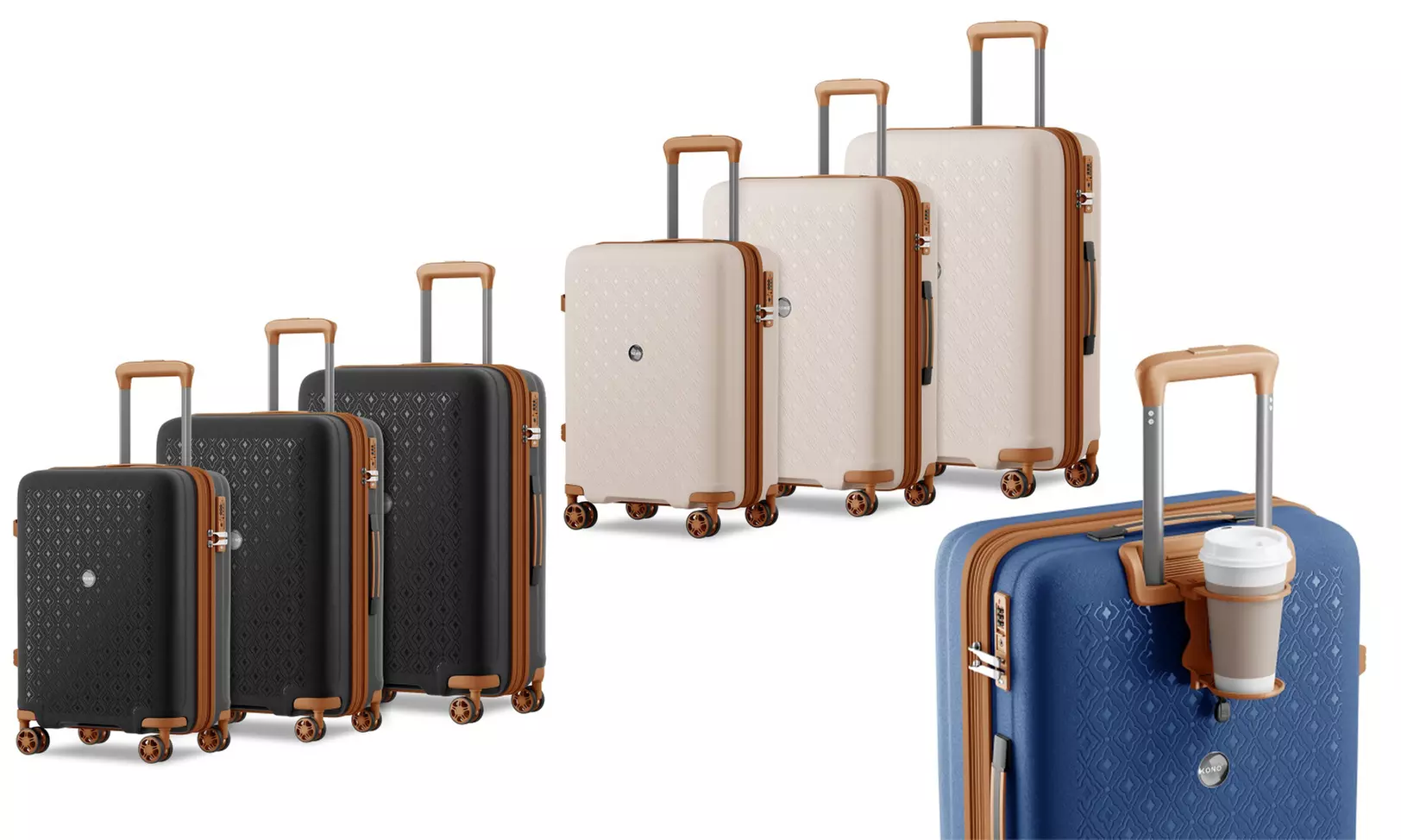 1 of 3 Kono koffers met TSA slot en bekerhouder in formaat en kleur naar keuze