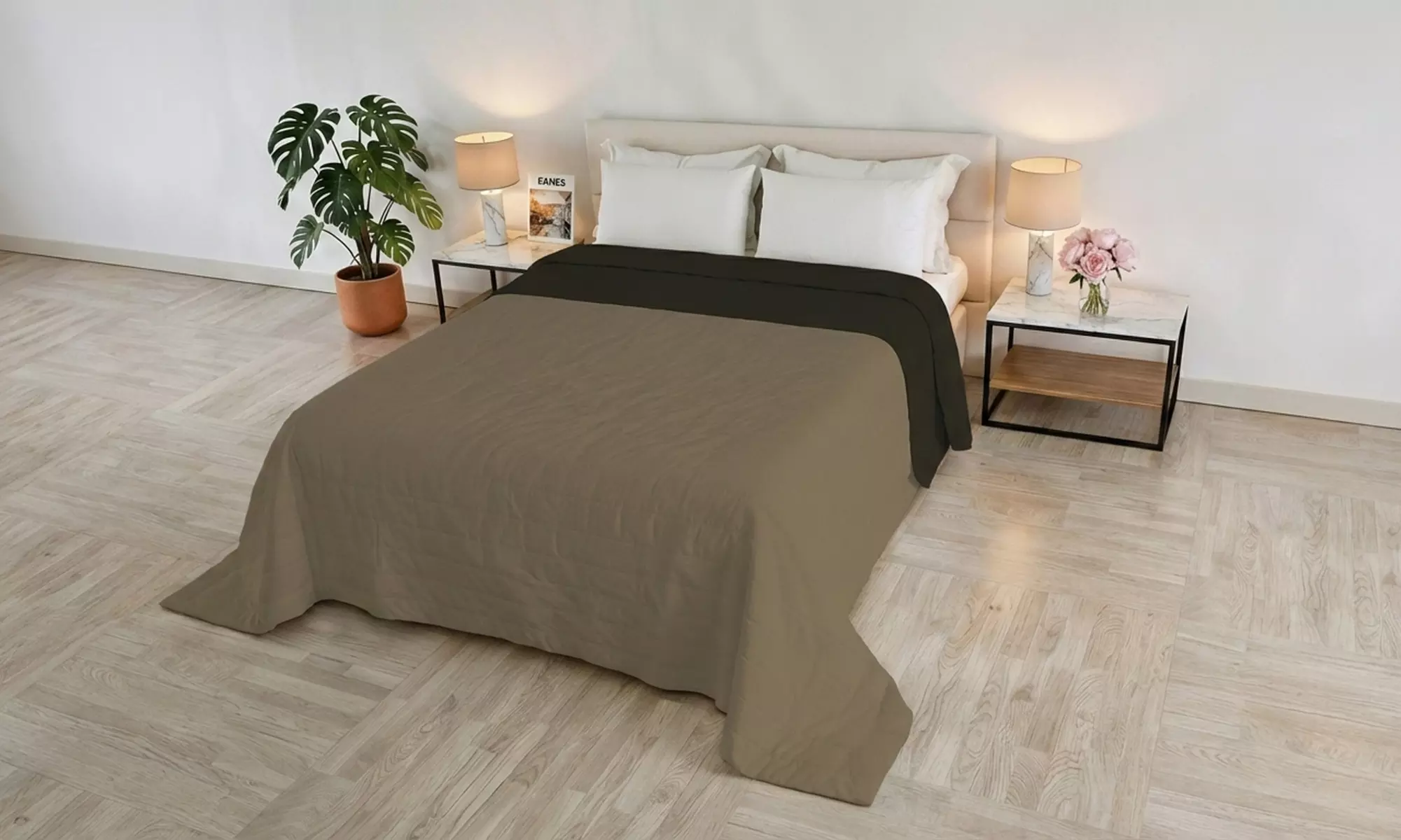 Couvre-lit "Trapuntino Golia" double face effet vintage "water washed"