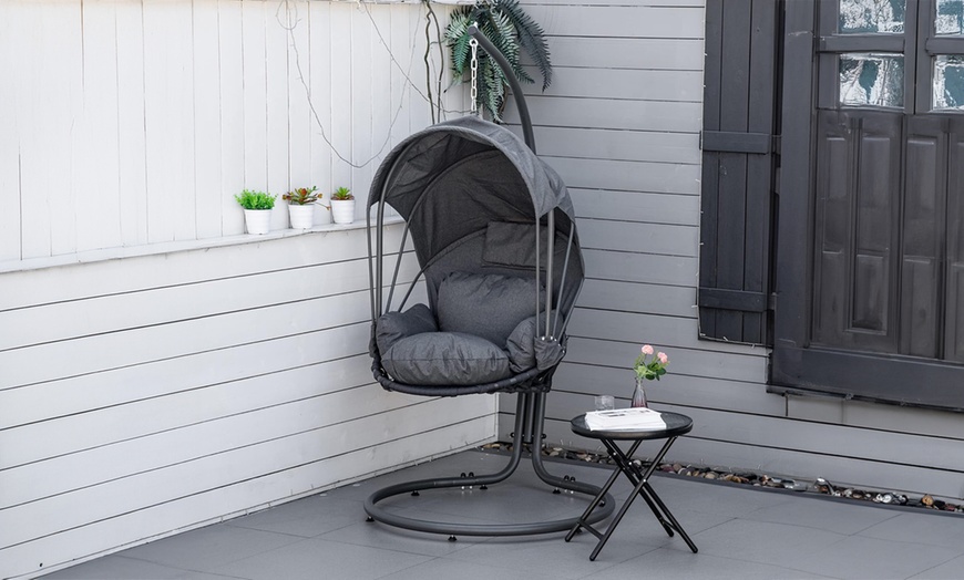 Image 1: Outsunny Hanging Egg Chair Sun Lounger with Canopy