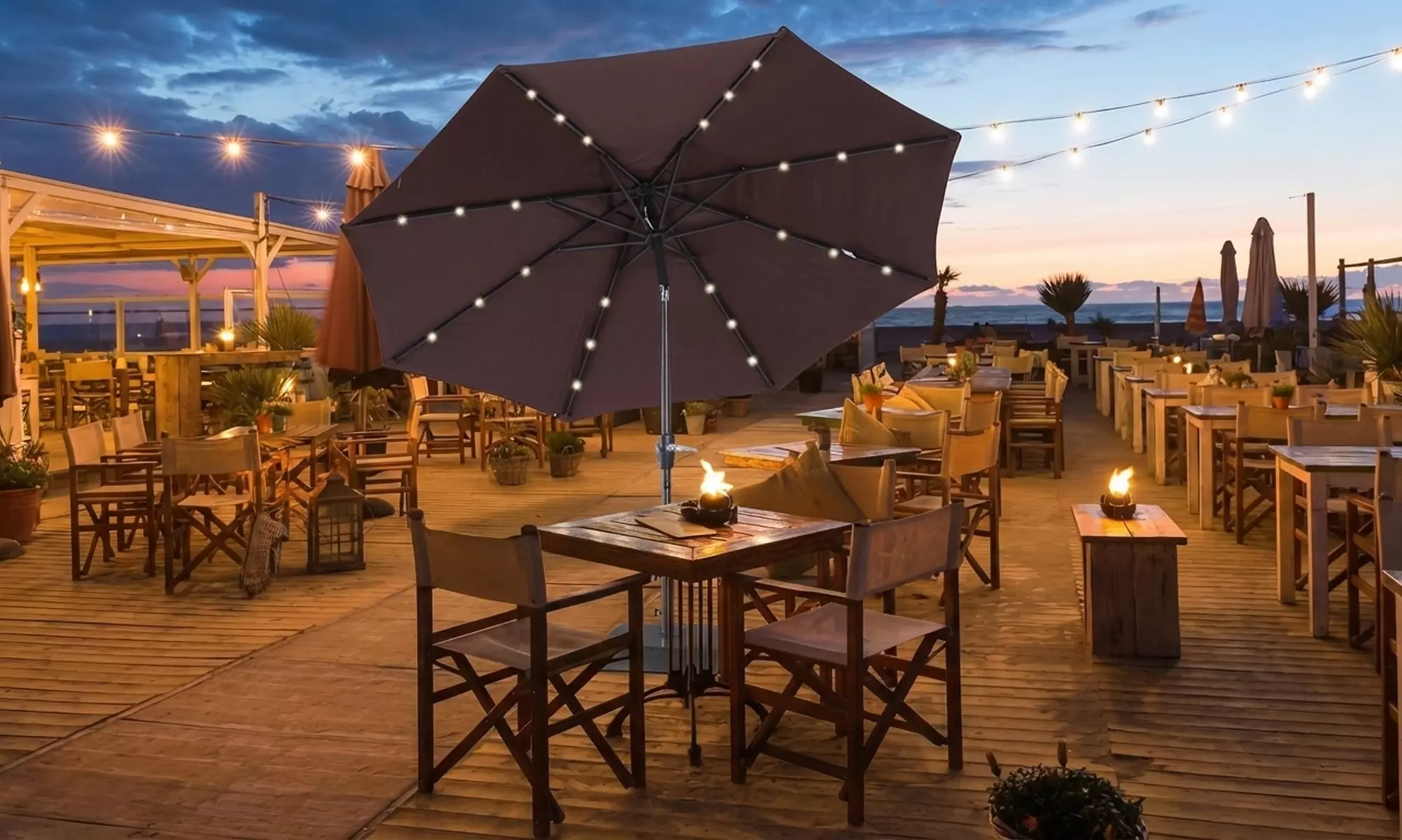 Outsunny Solar LED Tilt Parasol Umbrella