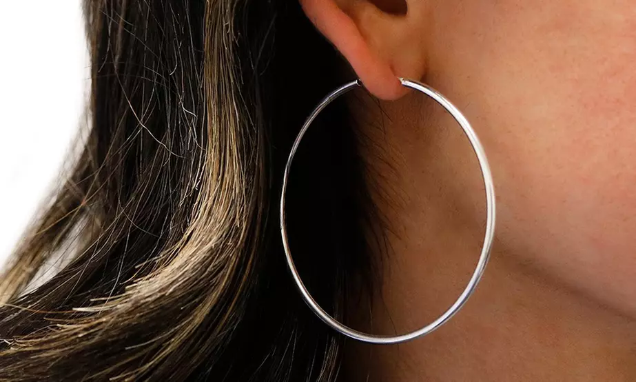 Italian Crafted Fine Sterling Silver Oversized Hoop Earrings 30mm - 60mm  