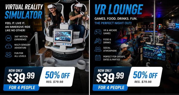 4Person Gaming Lounge Experience–Arcades, VR Simulators & Social Game
