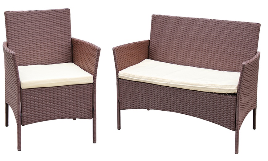 Image 6: Four-Piece Brown Rattan-Effect Garden Furniture Set