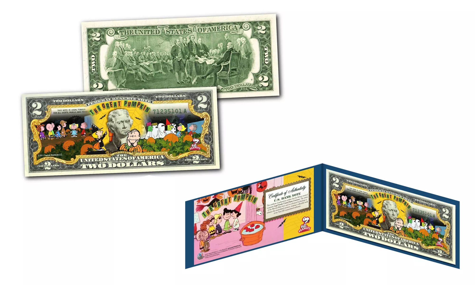 PEANUTS HALLOWEEN The Great Pumpkin Genuine U.S. Two-Dollar Bill - Primary Image