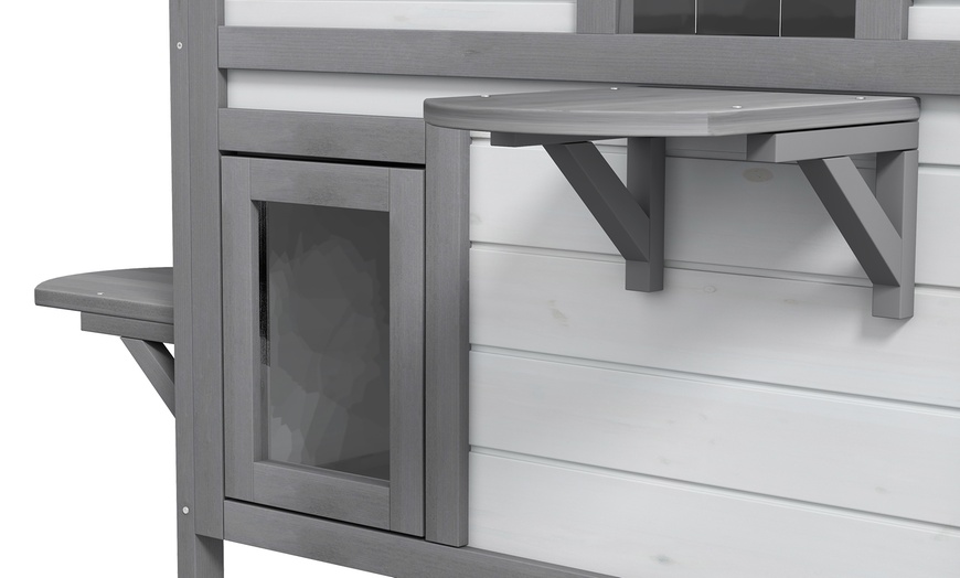 Image 4: PawHut Cat House Spacious Two-Level Design for Indoor/Outdoor Use