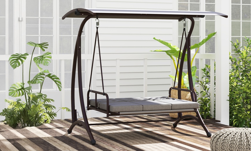 Image 5: Outsunny 3 Seater Garden Swing Seat Bed