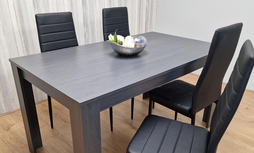 Image 1: Dining Table Set with Four Stylish Leather Chairs