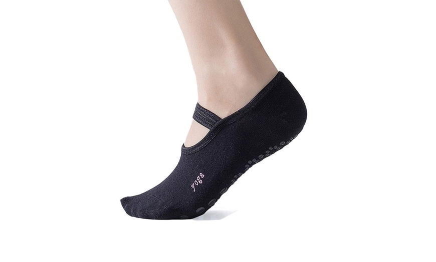 Image 6: 1-3 Pair Yoga Sock for Women Non-Slip Grips & Straps Dance Socks Pilates Socks 