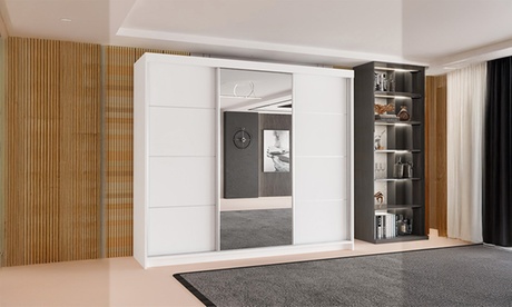 Perfecta 3-Door Sliding Mirror Wardrobe,Artisan