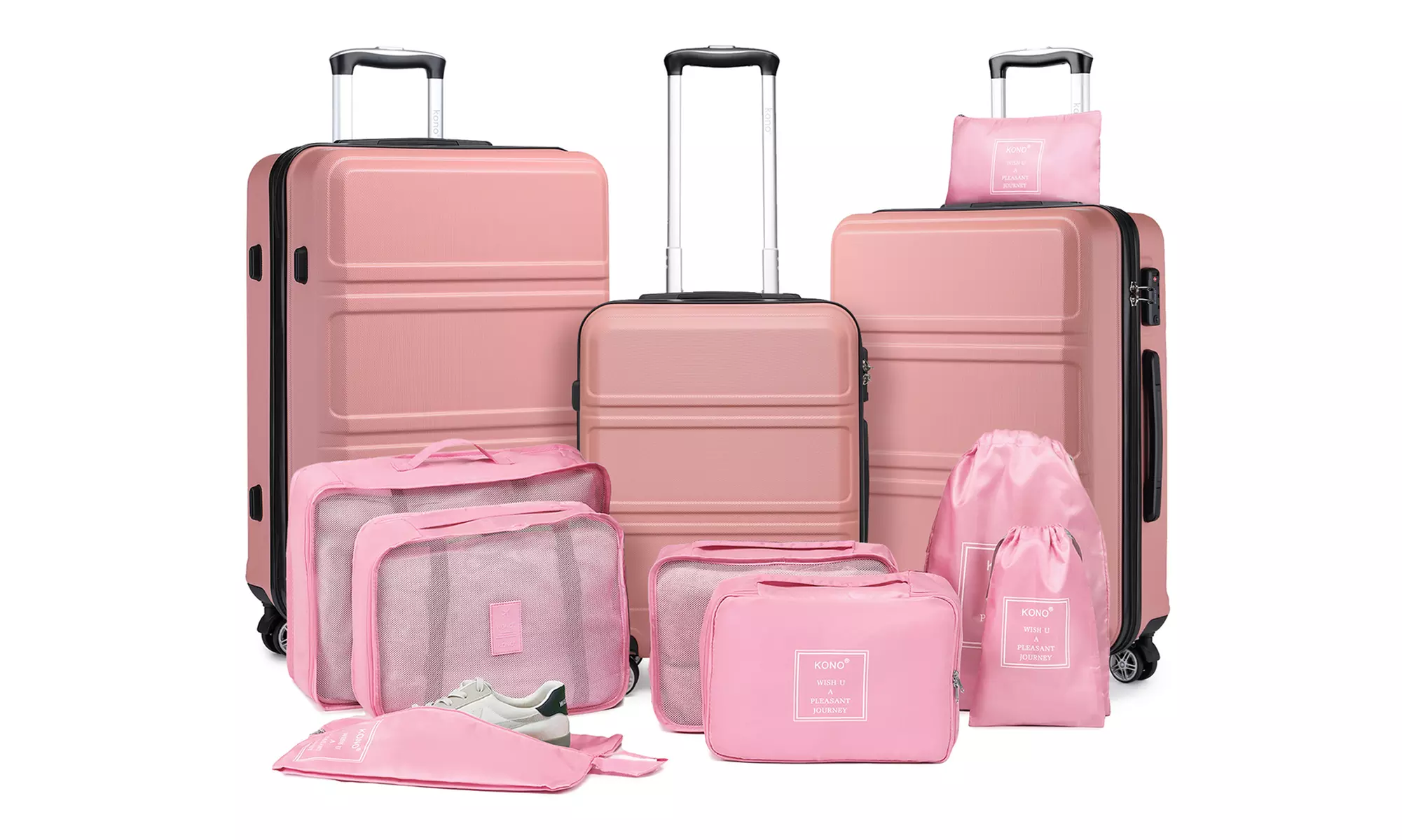 1x oder KONO 3x ABS-Hartschalenkoffer mit 8er-Set Reise-Organizer