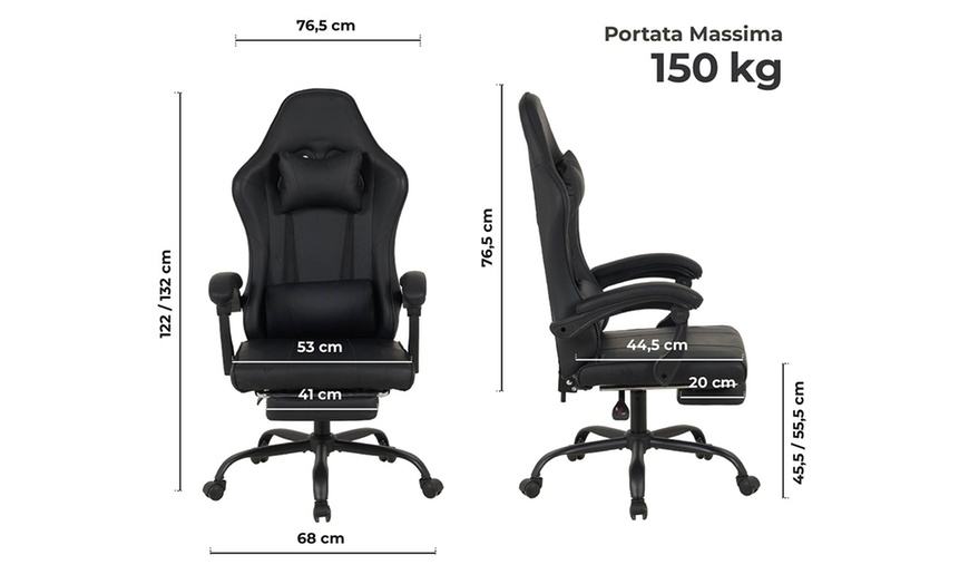 Image 11: Silla gaming ergonómica negra con función de masaje