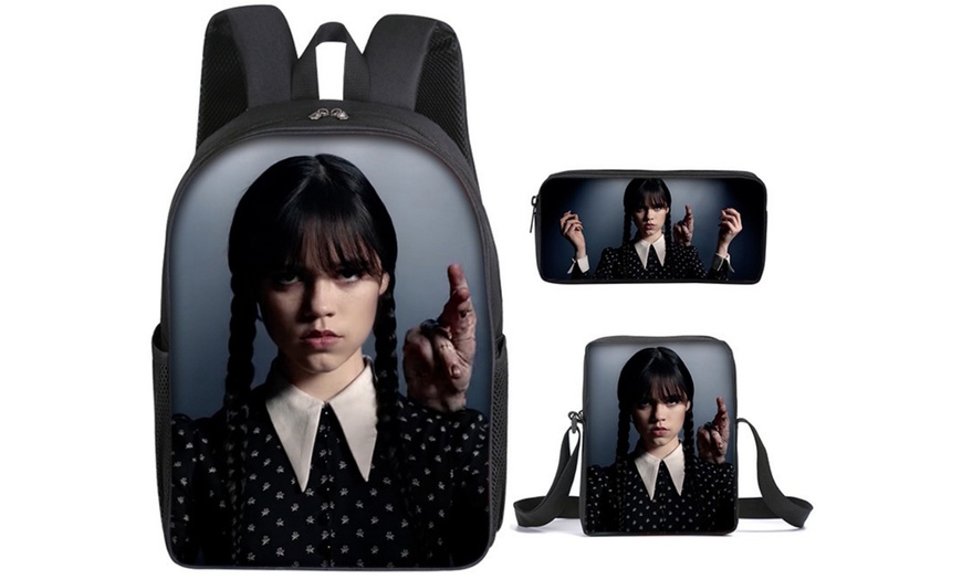 Image 4: 3-Piece Wednesday Adams-Inspired Backpack Set 