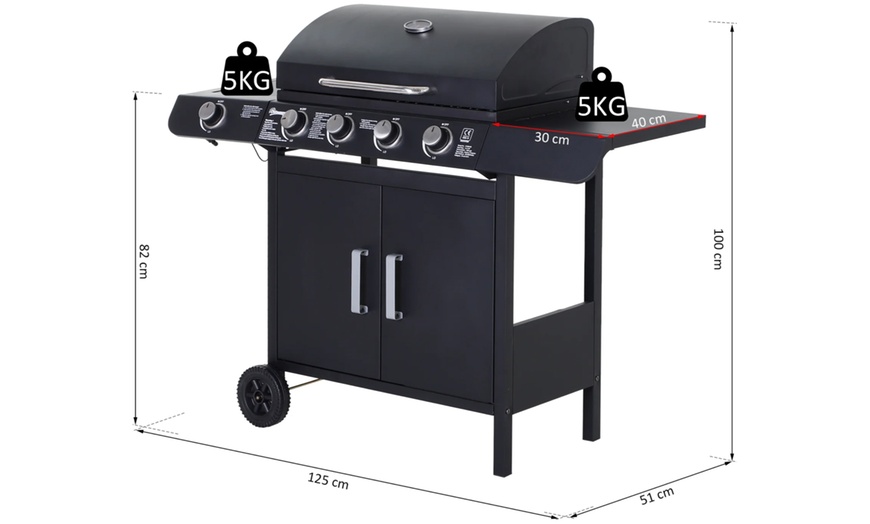 Image 6: Outsunny 4-in-1 Portable Gas BBQ with Four Stainless Steel Burners