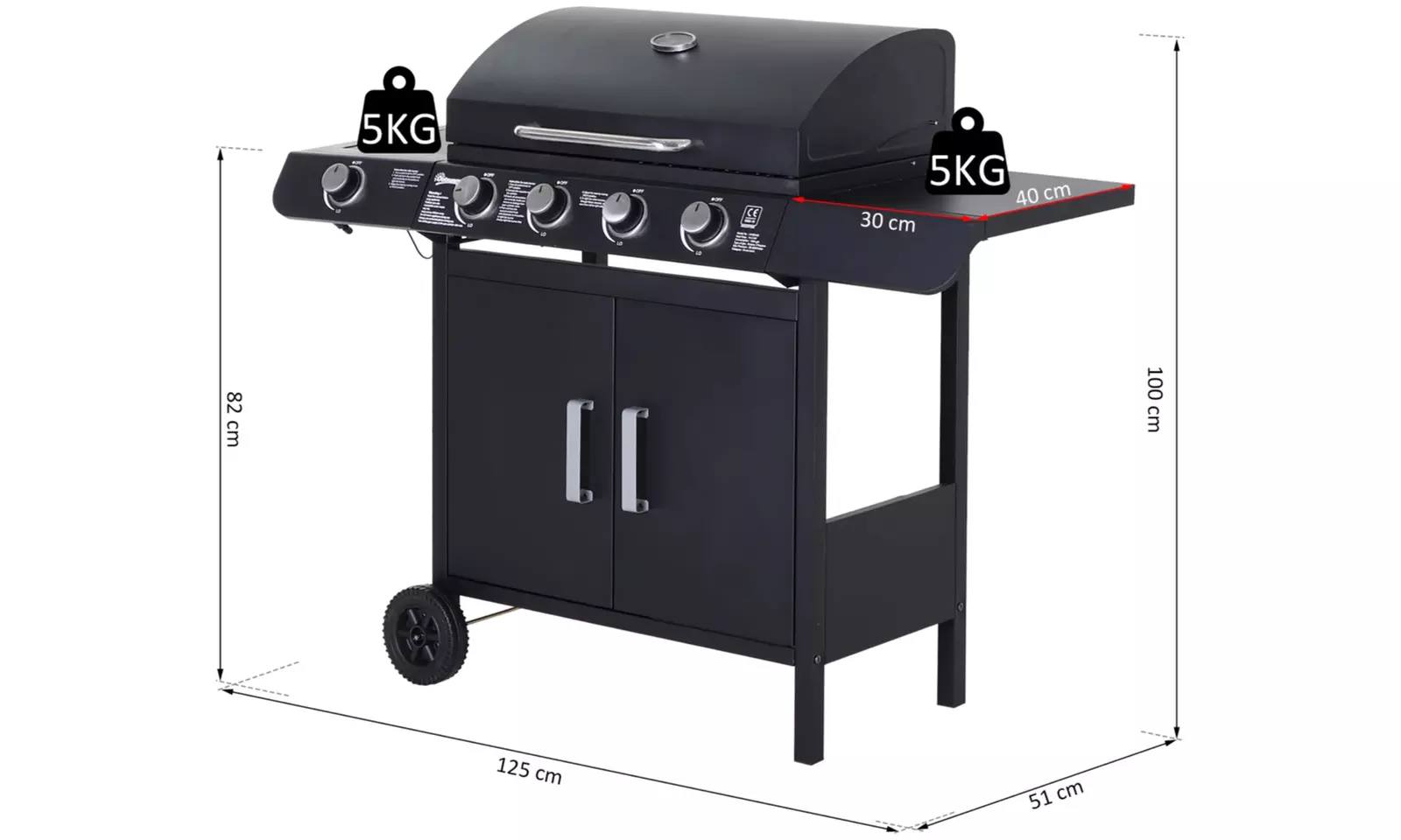 Outsunny 4-in-1 Portable Gas BBQ with Four Stainless Steel Burners