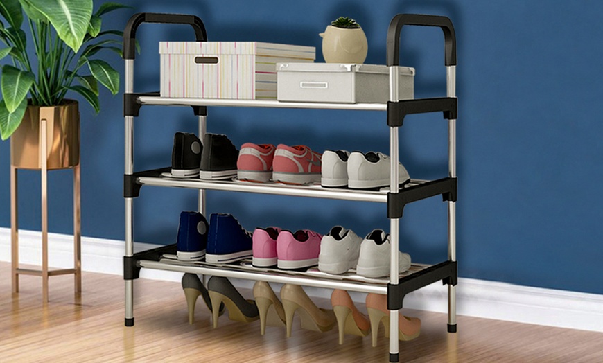 Image 4: Lightweight Multi-Tiered Stackable Mental Shoe Organiser for Entryway