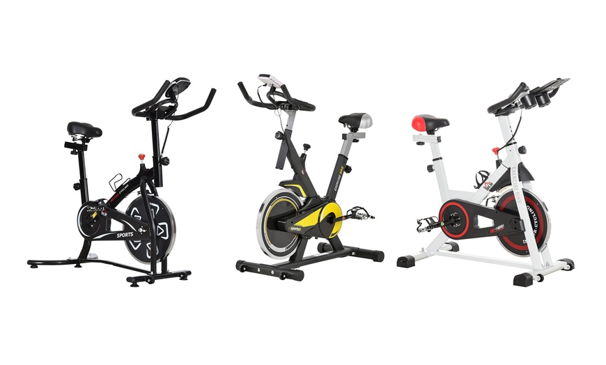 Image 1: HomCom Indoor Exercise Bike for Spin Classes or Low Impact Exercise