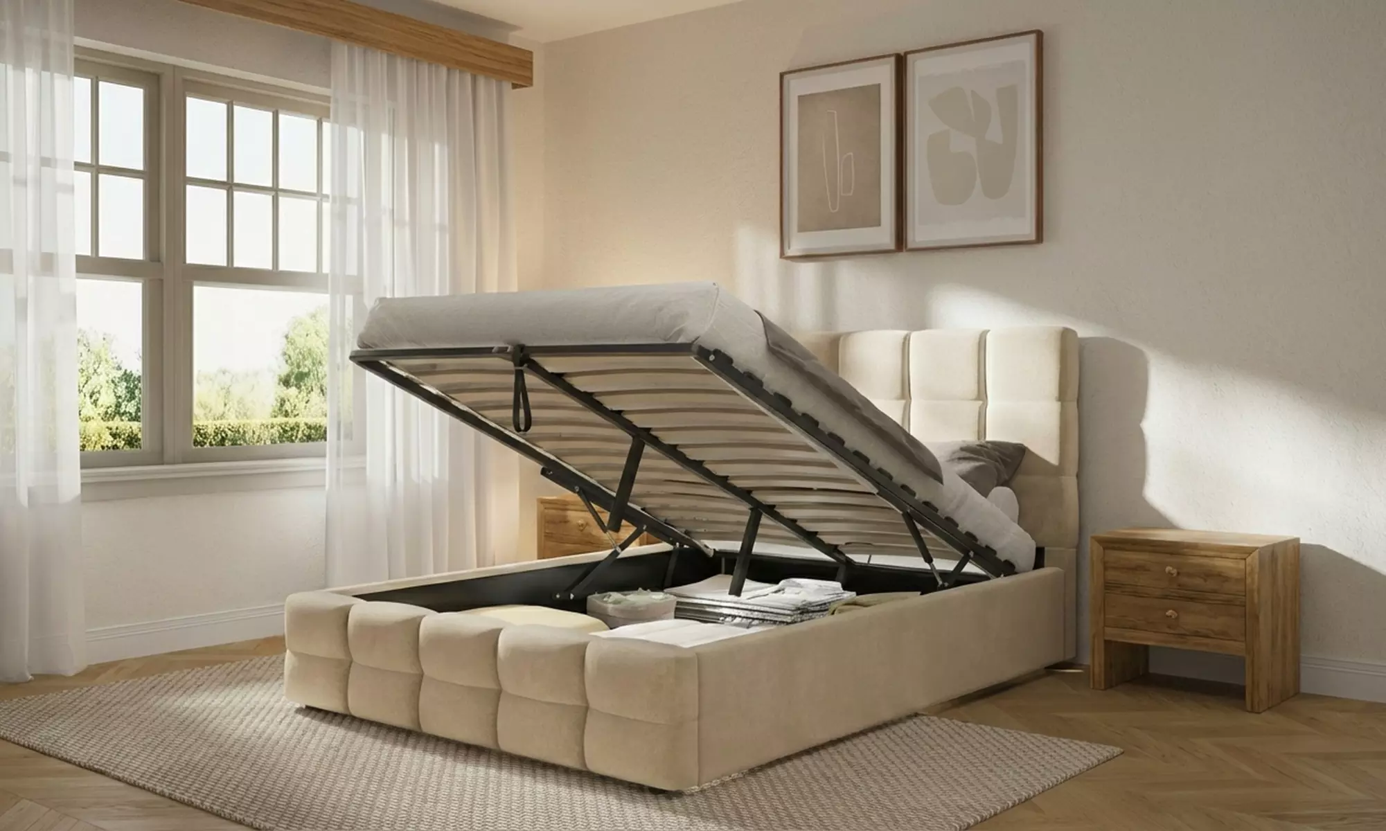 Windsor Velvet Gas Lift Ottoman Bed Frame