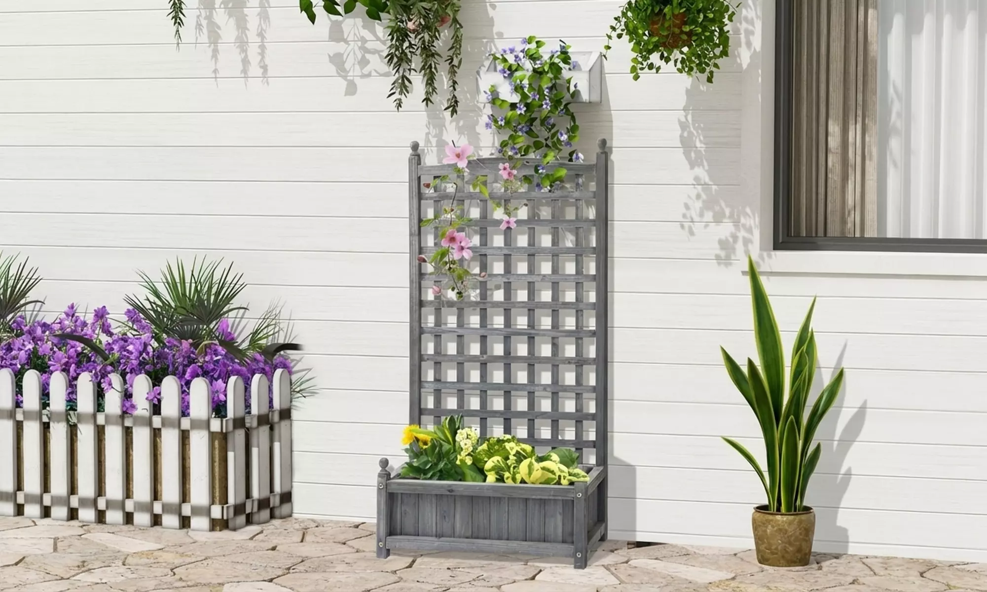 Outsunny Wooden Raised Garden Planter with Trellis