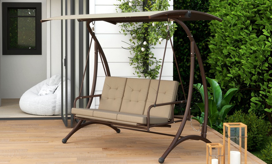 Image 9: Outsunny 3 Seater Garden Swing Seat Bed