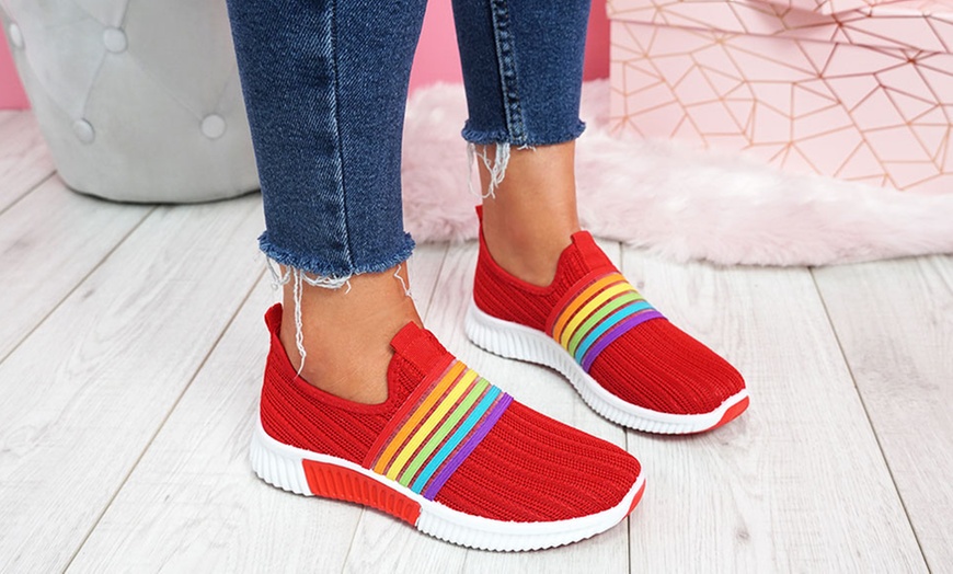 Image 17: Rainbow Knitted Slip-On Trainers