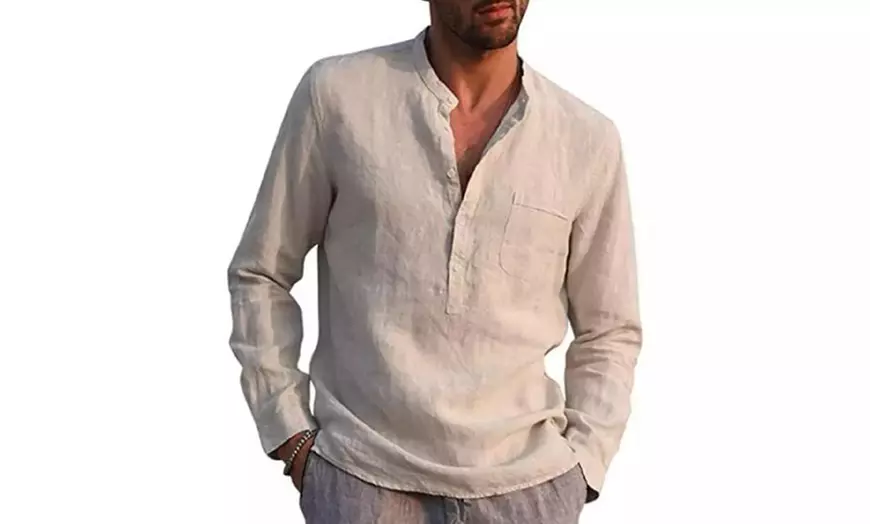 Image 2: Linnen shirt met lange mouwen en V-hals