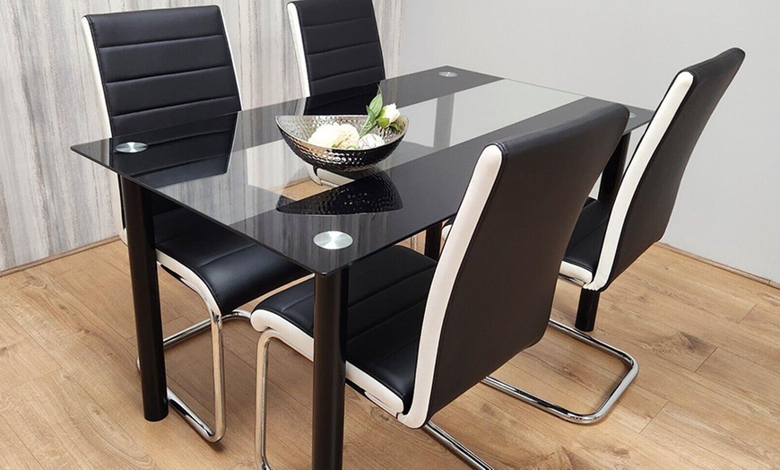 Image 6: Glass Dining Table Set with Chair Options