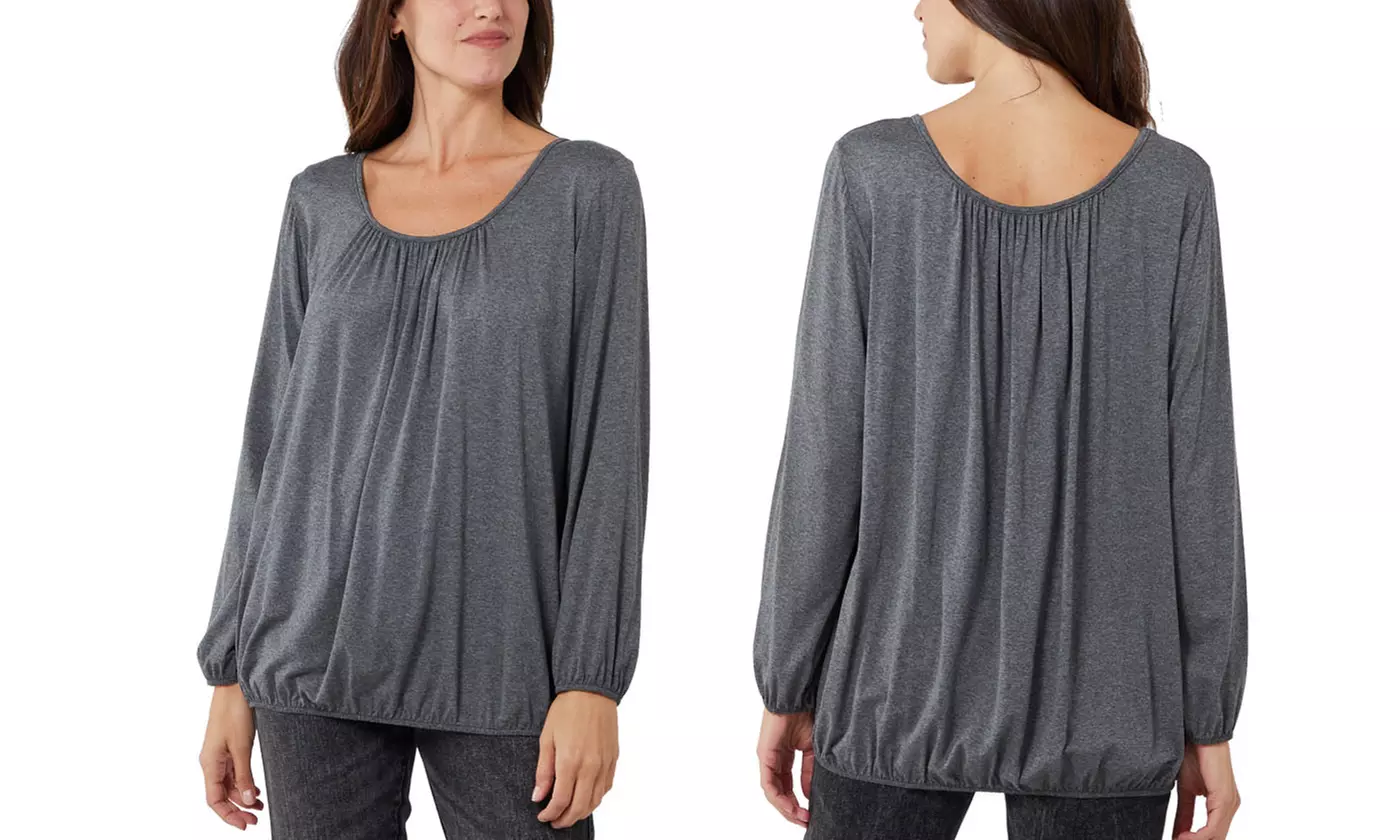 Ladies Baggy Fit Ruched Neck Long Sleeve Top