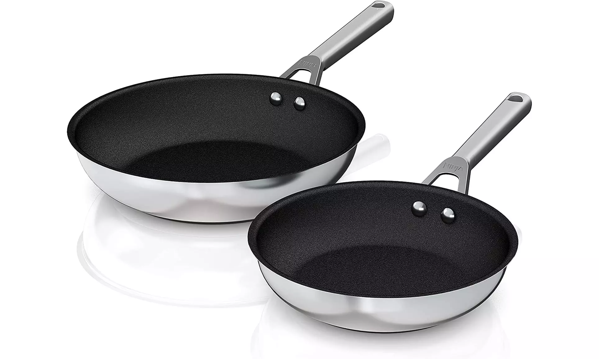 Ninja C62000 Foodi NeverStick Stainless 8-Inch & 10.25-Inch Fry Pan Set - New
