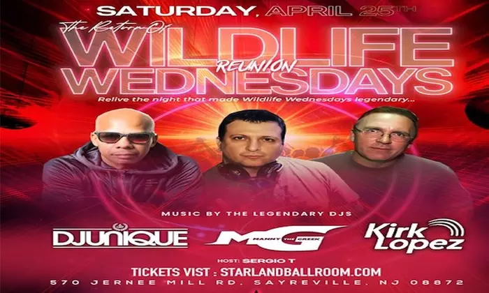 Wildlife Wednesday Reunion ft Manny The Greek, Kirk Lopez & DJ Unique on April 25 at 8 PM.