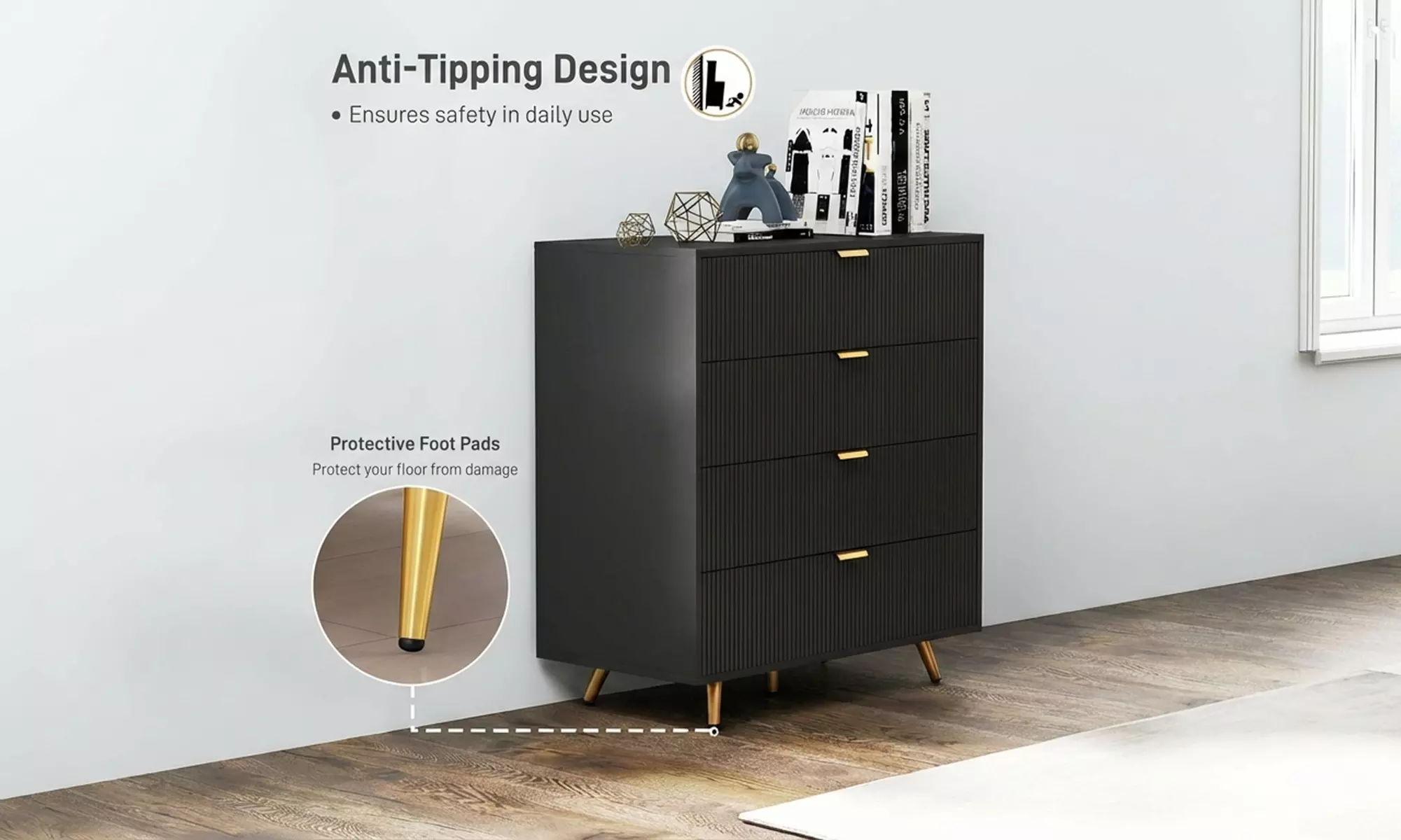 HOMCOM 4-Drawer Chest Collection – Modern Storage with Gold Accents