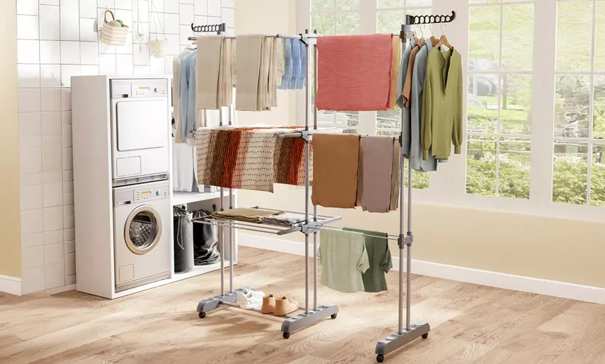 Image 4: Four-Tier Foldable Laundry Dryer Rack