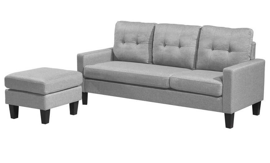 Image 3: Reversible Velvet L-Shaped Sectional Sofa with Ottoman Corner Couch