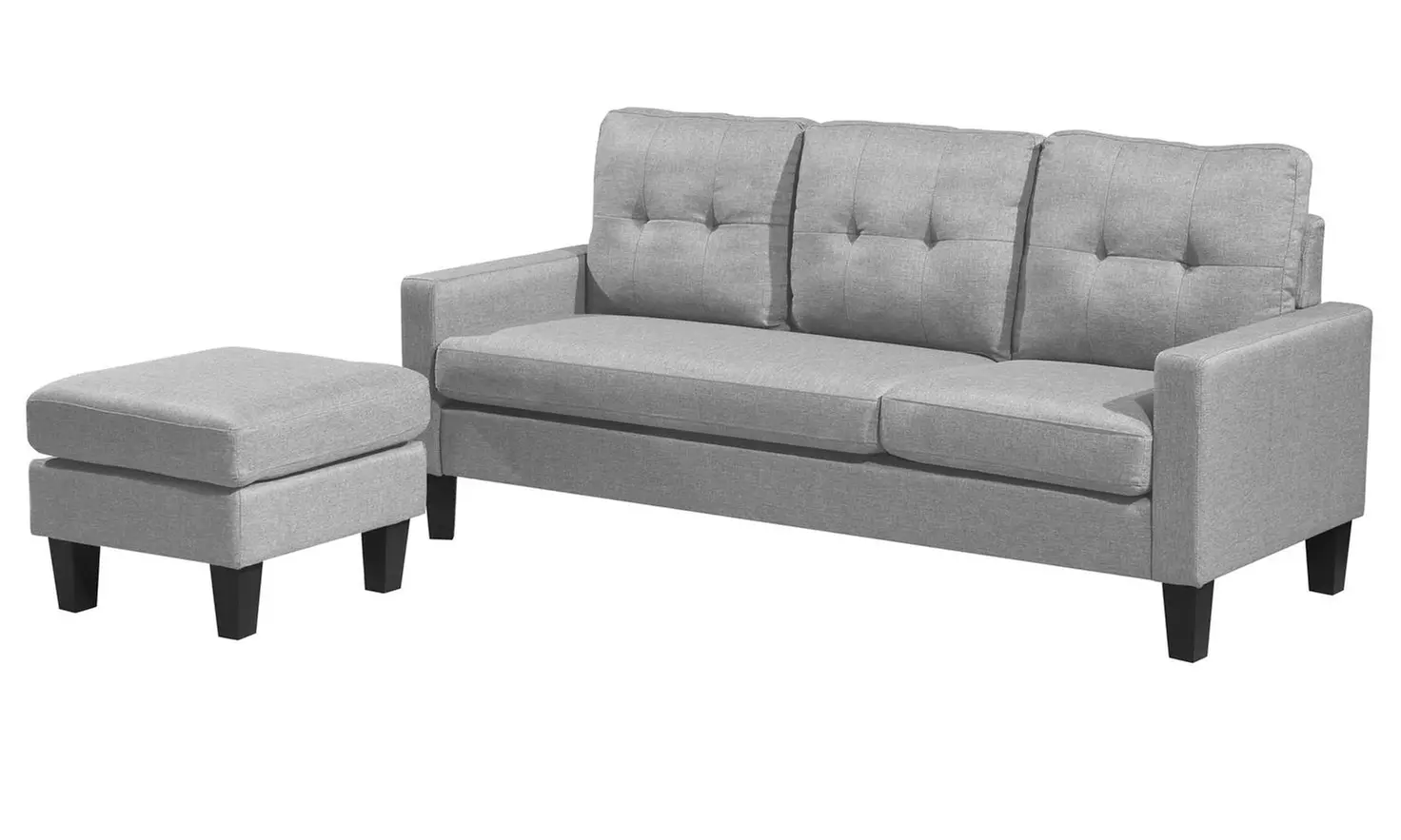 Reversible Velvet L-Shaped Sectional Sofa with Ottoman Corner Couch