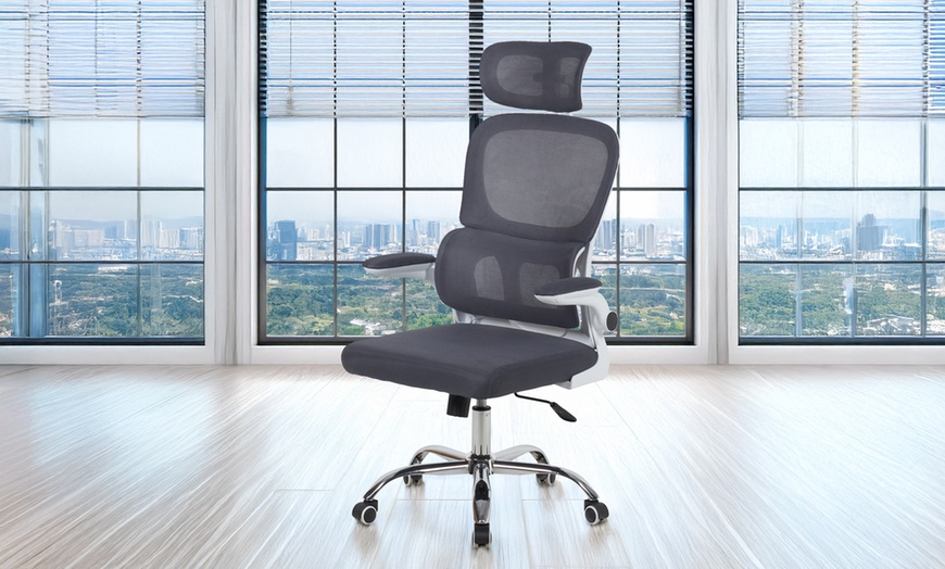 Image 2: Silla de oficina ergonómica con soporte lumbar y respaldo ajustables
