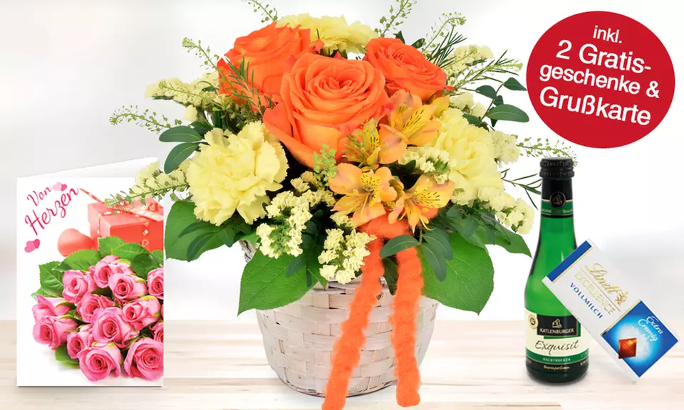 Blumengesteck "Alles Liebe" oder "Orchideengruß" in versch. Farben