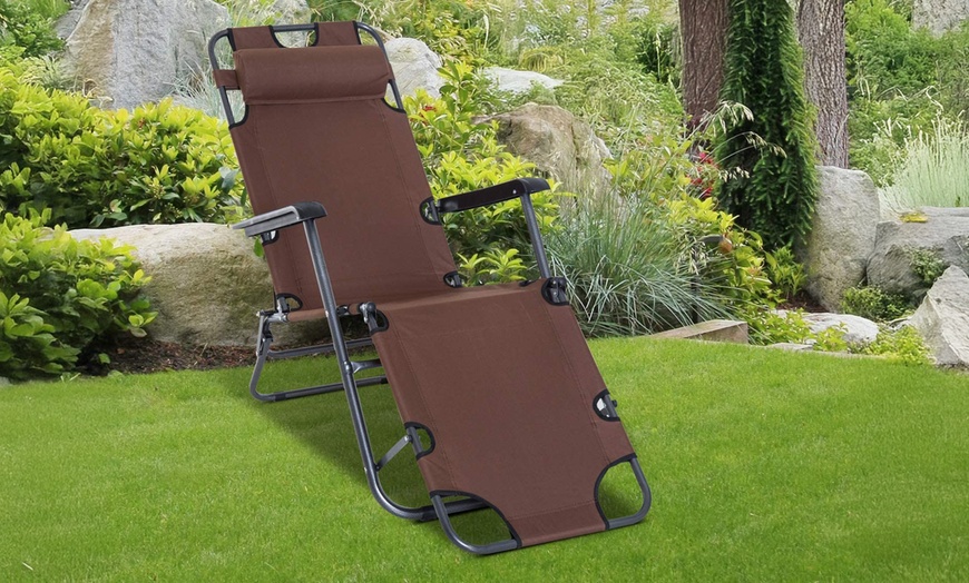 Image 1: Outsunny 2 in 1 Folding Sun Lounger Reclining Garden Chair
