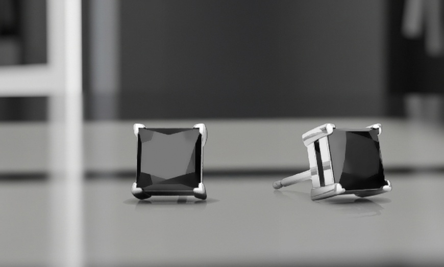 Image 1: White Gold Plated 6MM Princess Onyx Stud Earrings 