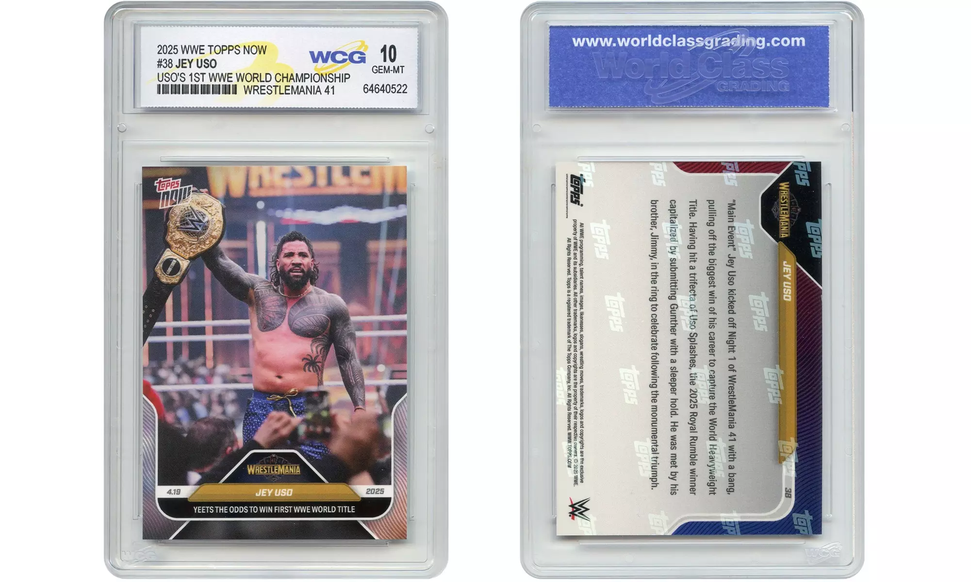 2025 WWE Topps Now JEY USO 1st World Championship Card #38 - Graded Gem Mint 10