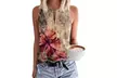 Women Keyhole V Neck Sleeveless Summer Casual Floral Shirt - Second Medium