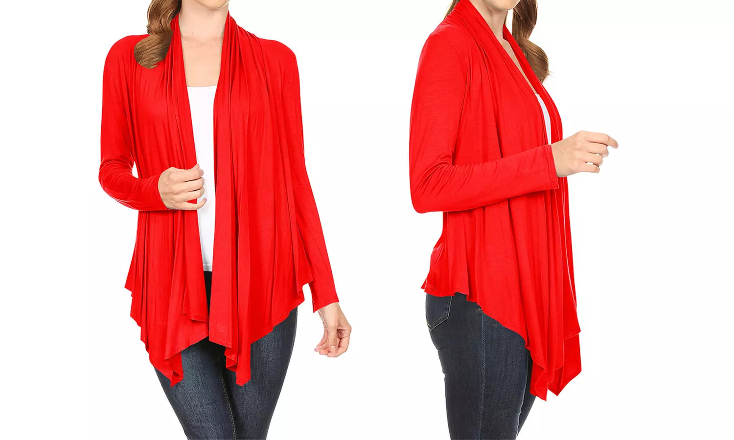 Women's Long Sleeve Draped Neck Open Front Solid Cardigan