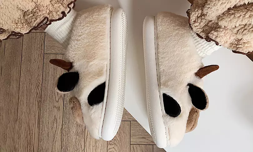Winter Warm Cozy Fuzzy Plush Cartoon Cotton Cute Cow Indoor Outdoor Slippers