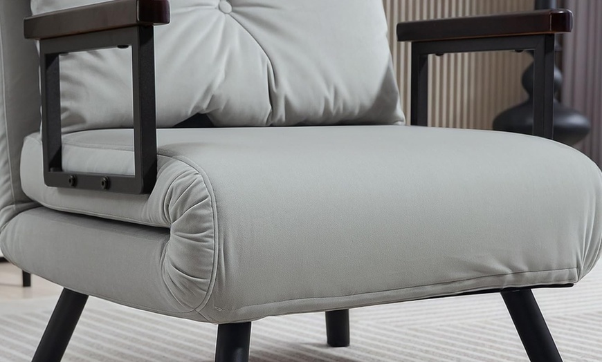 Image 7: HomCom 4-in-1 Chair Bed, Faux Suede & Velvet Feel