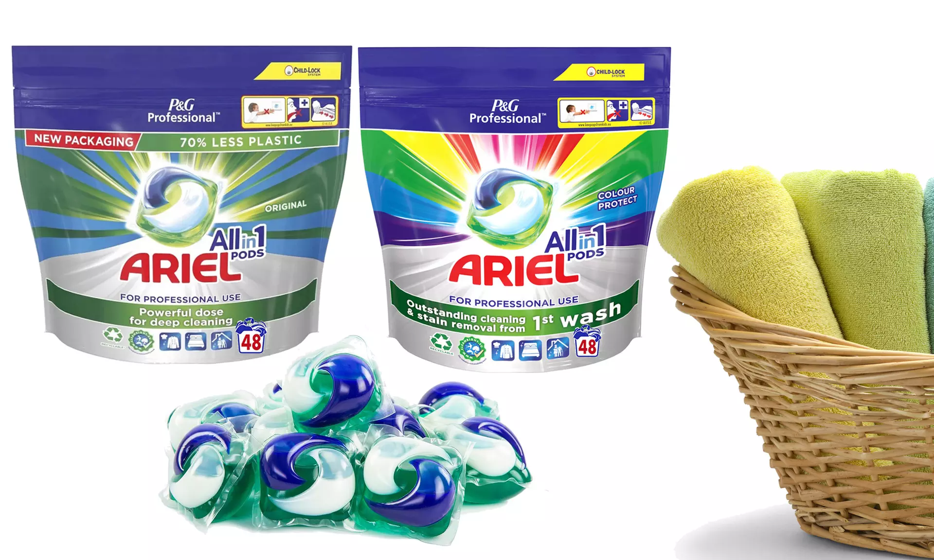 48, 96 ou 192 capsules de lessive Ariel All in One Original/Régular ou Color Protect - Primary Image