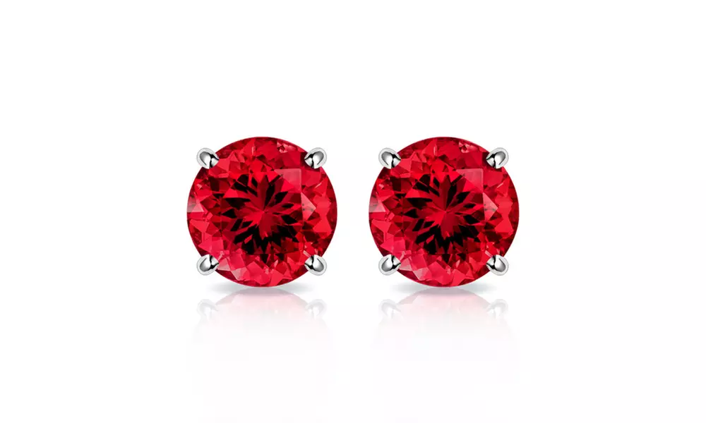 Solid 10K White Gold 2CTW Created Ruby Stud Earrings By MUIBLU Gems